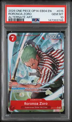 2026 ONE PIECE OP14-EB04-THE AZURE SEA'S SEVEN ALTERNATE ART RORONOA ZORO PSA 10 - Image 1