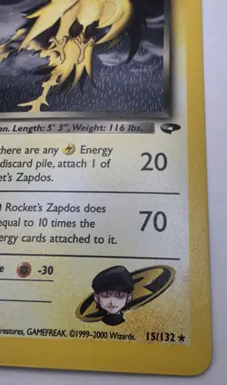 Pokemon TCG Gym Challenge Rockets Zapdos Holo Card 15/132 MP - Image 5