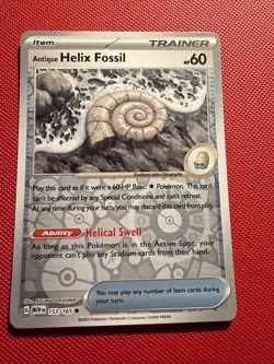 Pokemon 151 Antique Helix Fossil Trainer Card 153/165 Reverse Holo English NM - Image 1