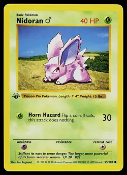 Pokemon Card - Nidoran M 1st Edition Base Set Shadowless 55/102 - Image 1