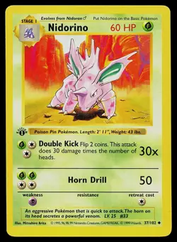 Pokemon Card - Nidorino 1st Edition Base Set Shadowless 37/102 - Image 1