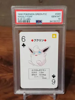1996 Pokemon Wigglytuff Green Back Poker Playing Card Six of Clubs - PSA 10 - Image 1