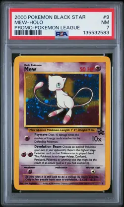 2000 POKEMON PROMO BLACK STAR POKEMON LEAGUE #9 MEW-HOLO PSA 7 - Image 1
