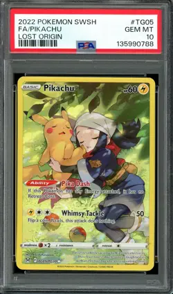 Pokemon TCG SWSH Lost Origin #TG05 Pikachu Trainer Gallery Full Art PSA 10 - Image 1