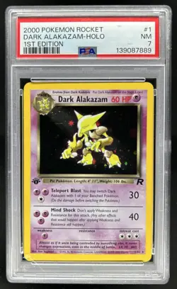 2000 Pokemon Team Rocket First Edition Dark Alakazam Holo #1/82 PSA 7 - Image 1