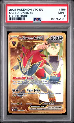 2025 POKEMON JTG EN-JOURNEY TOGETHER HYPER RARE #189 N'S ZOROARK EX PSA 9 - Image 1