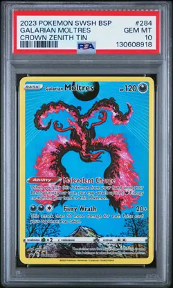 2023 POKEMON SWSH BLACK STAR PROMO CROWN ZENITH TIN #284 GALARIAN MOLTRES PSA 10 - Image 1