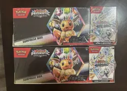 2 Pokemon Prismatic Evolutions Surprise Box + Booster Bundle Sam’s Club Sealed - Image 1