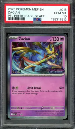 Pokemon TCG MEP Phantasmal Flames #015 Zacian Prerelease STAFF PSA 10 - Image 1