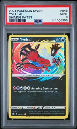 2021 POKEMON SWORD & SHIELD SHINING FATES #046 YVELTAL PSA 9 - Image 1