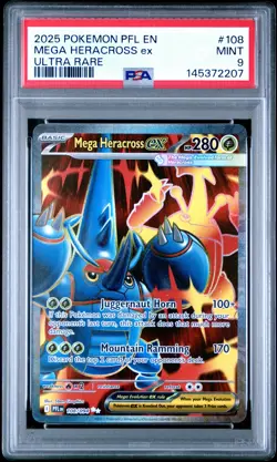 2025 POKEMON PFL EN-PHANTASMAL FLAMES ULTRA RARE #108 MEGA HERACROSS EX PSA 9 - Image 1