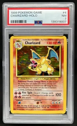 1999 Pokemon Unlimited Charizard Rare Holo #4/102 PSA 7 - Image 1