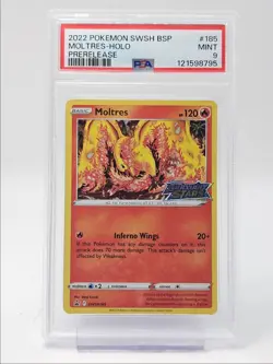 MOLTRES 2022 POKEMON PRERELEASE BLACK STAR PROMO HOLO #SWSH185 PSA 9 Q5677 - Image 1