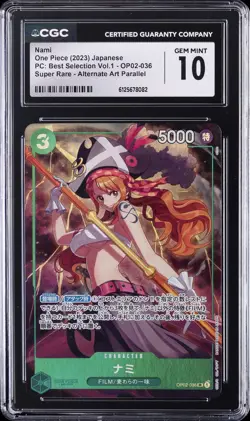 2023 ONE PIECE PC: BEST SELECTION VOL.1 JAPANESE #OP02-036 NAMI CGC 10 GEM MINT - Image 1