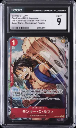 2025 ONE PIECE JPN THE AZURE SEA'S SEVEN ALT ART #OP14-013 MONKEY D. LUFFY CGC 9 - Image 1