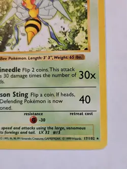 Pokemon Card Shadowless Beedrill 17/102 Base Set - Image 3