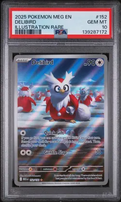 2025 POKEMON MEG EN-MEGA EVOLUTION ILLUSTRATION RARE #152 DELIBIRD PSA 10 - Image 1