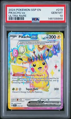 2024 POKEMON SSP EN-SURGING SPARKS ULTRA RARE #219 PIKACHU EX PSA 10 - Image 1