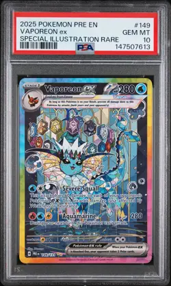 2025 POKEMON PRISMATIC EVOLUTIONS SPECIAL ILLUSTRATION RARE VAPOREON EX PSA 10 - Image 1