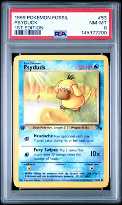 1999 POKEMON FOSSIL 1ST EDITION #53 PSYDUCK PSA 8 - Image 1