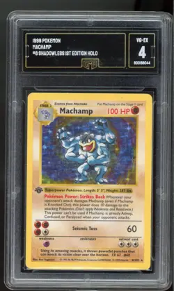 1999 Pokemon Base Set 1st Ed. Shadowless 8/102 Machamp Holo. GMA 4 VG-EX - Image 1