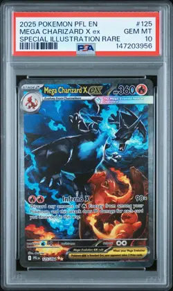 2025 POKEMON PFL SPECIAL ILLUSTRATION RARE #125 MEGA CHARIZARD X EX PSA 10 - Image 1