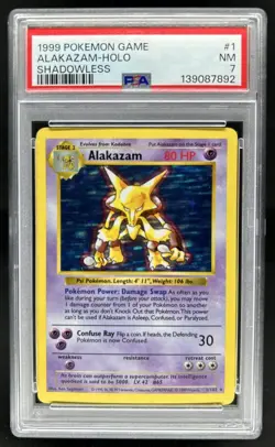 1999 Pokemon Shadowless Alakazam Holo #1/102 PSA 7 - Image 1