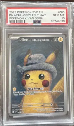 2023 Pokemon X Van Gogh Grey Felt Hat Pikachu PSA 10 GEM MT (Pika-Portrait) - Image 1