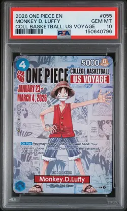 2026 ONE PIECE PROMOS COLLEGE BASKETBALL : US VOYAGE MONKEY D. LUFFY PSA 10 - Image 1