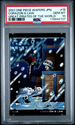 2021 ONE PIECE WAFERS JPN THE GREAT PIRATES OF THE WORLD CORAZON & LAW PSA 10 - Image 1