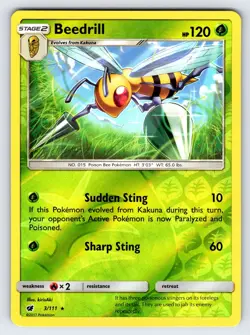 Beedrill 3/111 2017 Crimson Invasion Pokemon Card TCG Reverse Holo Rare - Nm/Vlp - Image 1