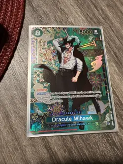 Dracule Mihawk One Piece Card Game Character Blocker Holo 8000 Power - Image 1