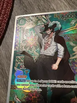 Dracule Mihawk One Piece Card Game Character Blocker Holo 8000 Power - Image 5