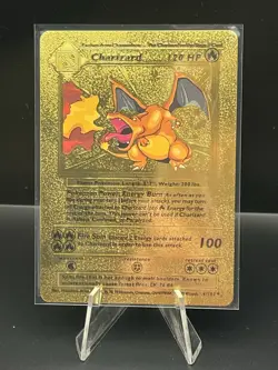 Charizard 🔥Gold Foil Pokemon Custom Art Card 120 HP Fire Spin - Image 1