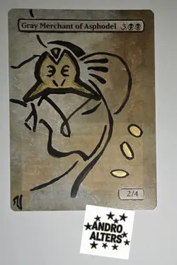 Gray Merchant of Asphodel Lines Altered Art Hand Painted MTG Magic the Gathering - Image 1