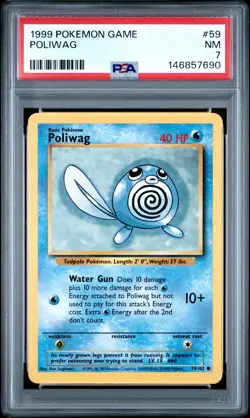 1999 POKEMON BASE SET UNLIMITED #59 POLIWAG PSA 7 - Image 1