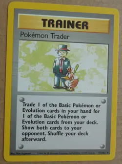 Pokemon Trader 77/102 Rare Non-Holo Base Set Pokemon Trainer Card LP - Image 1