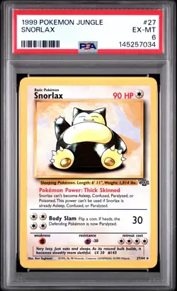 1999 POKEMON JUNGLE #27 SNORLAX PSA 6 - Image 1