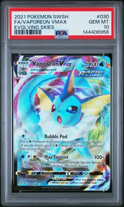 2021 POKEMON SWORD & SHIELD EVOLVING SKIES #030 FULL ART/VAPOREON VMAX PSA 10 - Image 1