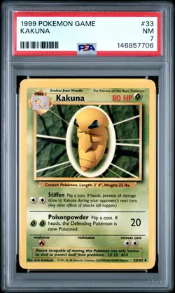 1999 POKEMON BASE SET UNLIMITED #33 KAKUNA PSA 7 - Image 1