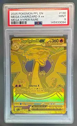 Mega Charizard X ex 2025 Pokemon Phantasmal Flames #130 Mega Hyper Rare PSA 9 - Image 1