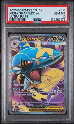 2025 POKEMON PFL EN-PHANTASMAL FLAMES ULTRA RARE #113 MEGA SHARPEDO EX PSA 10 - Image 1