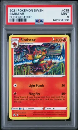 2021 POKEMON SWORD & SHIELD FUSION STRIKE #038 SIMISEAR PSA 9 - Image 1