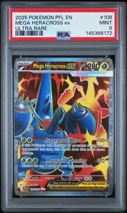 2025 POKEMON PFL EN-PHANTASMAL FLAMES ULTRA RARE #108 MEGA HERACROSS EX PSA 9 - Image 1