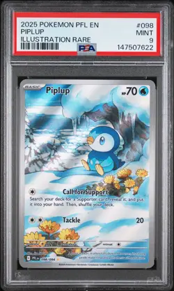 2025 POKEMON PFL EN-PHANTASMAL FLAMES ILLUSTRATION RARE #098 PIPLUP PSA 9 - Image 1