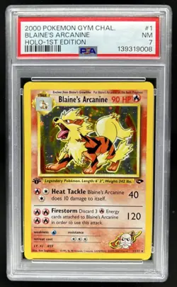 2000 Pokemon Gym Challenge 1st Edition Blaine's Arcanine Holo #1/132 PSA 7 - Image 1
