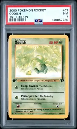 2000 POKEMON ROCKET 1ST EDITION #63 ODDISH PSA 7 - Image 1