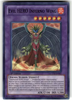Yugioh! Evil HERO Inferno Wing LCGX-EN067 Super Rare 1st Edition NM - Image 1