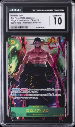 2023 ONE PIECE JAPANESE WINGS OF THE CAPTAIN #OP06-118 RORONOA ZORO CGC 10 - Image 1