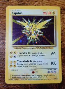 Zapdos 16/102 Base Set Unlimited Holo Rare Pokemon Card LP/MP^ - Image 1